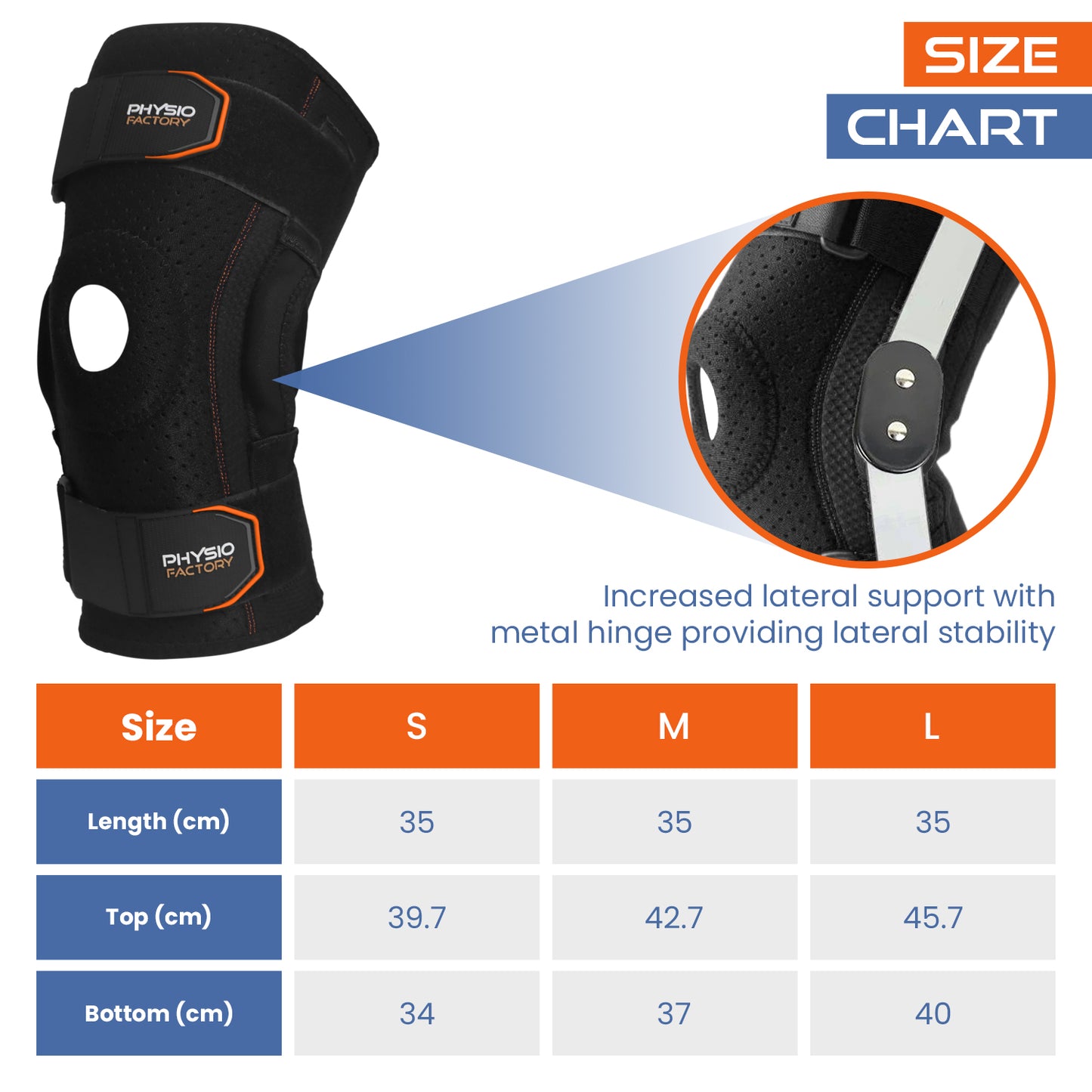 Physio Factory Premium Hinged Knee Brace with Superior Lateral Support for Injury & Rehabilitation