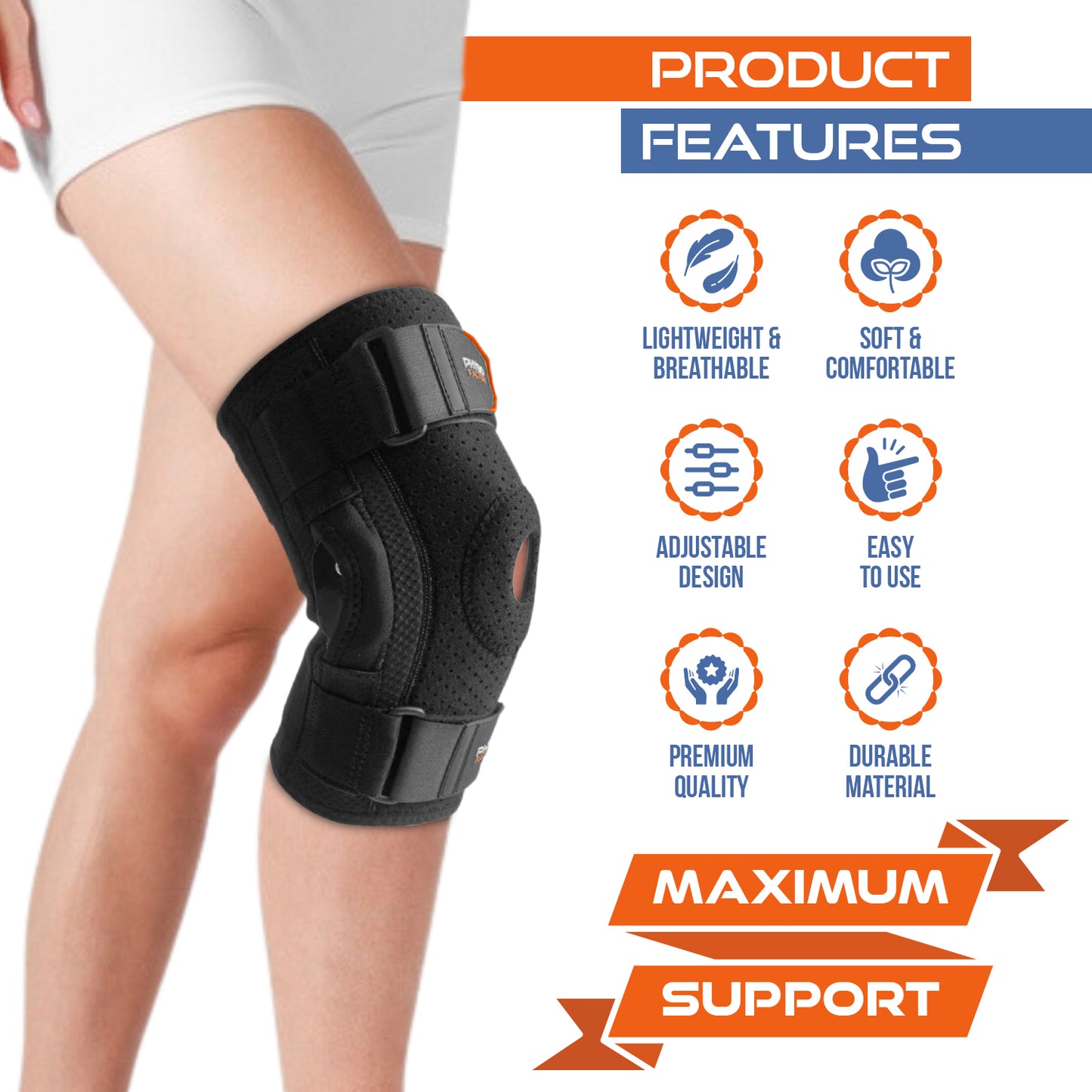 Physio Factory Premium Hinged Knee Brace with Superior Lateral Support for Injury & Rehabilitation