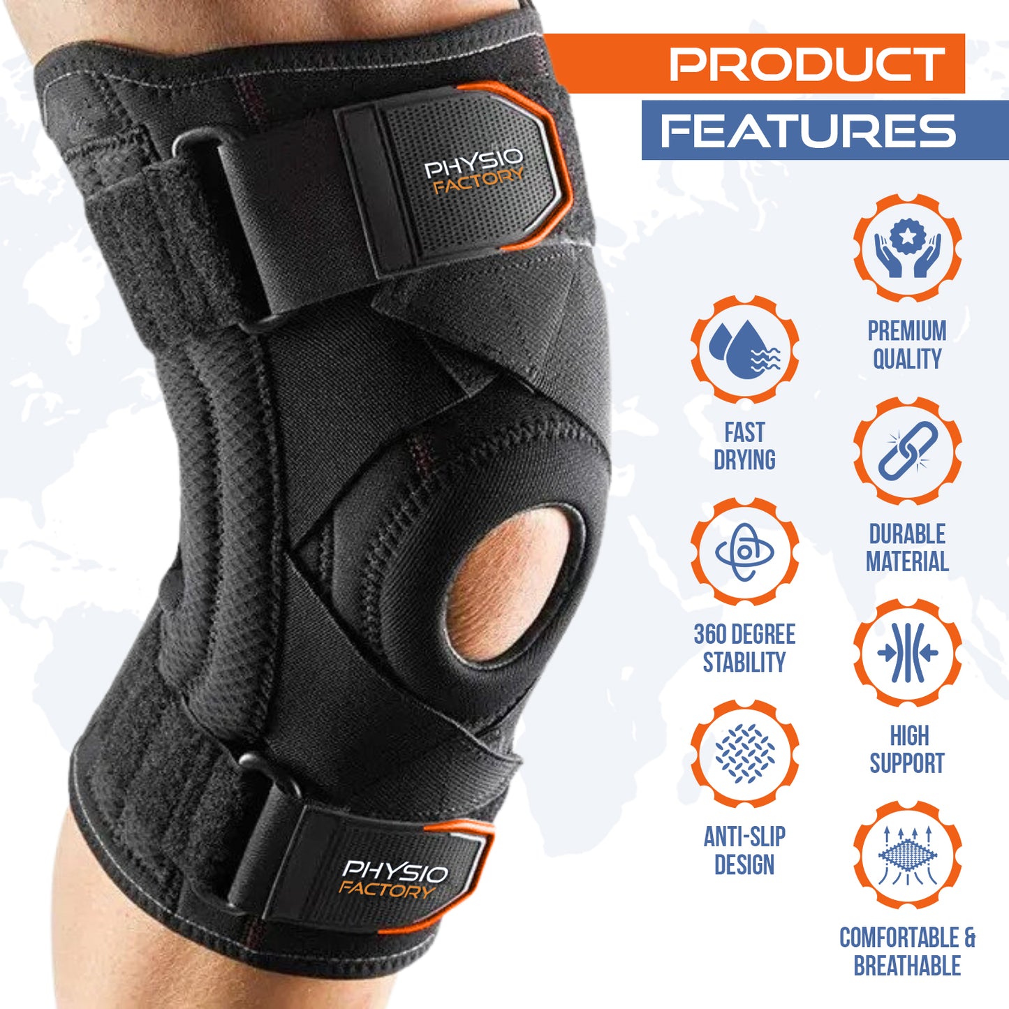 Physio Factory Knee Support Brace for Meniscus Tear: Flexible Lateral Support, Comfort for Sports Activities