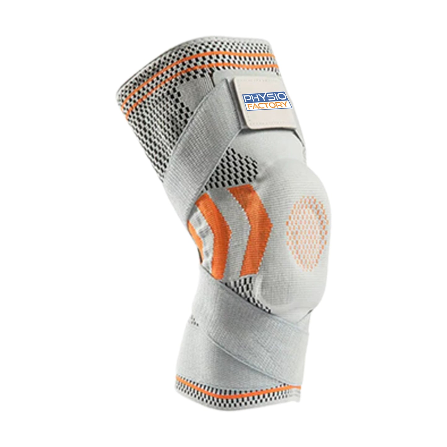 Physio Factory Knee Support. Knee Brace for Knee Pain, Knee Compression Sleeve. Knee Brace Support for Women and Men in Sport. Knee Support brace for arthritis. Knee Sleeves - Grey/Orange